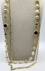 Vintage Signed KOREA Gold Tone White Baroque Faux Pearl Necklace 29 In 2-Strand
