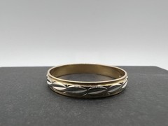 Vintage 14K Gold Two-Tone Pattern Wedding Band Ring 4mm Signed 2.7g Sz 11.75
