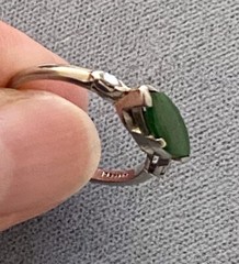 Art Deco JADE & DIAMOND RING, 14K White Gold – c1920, Green Jade Ring (5F141)