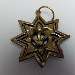 Vintage Prince of Wales Logo Enamel 8 Pointed Star Medallion Pendant Bronze Tone