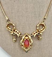 Vintage 50’s Hollycraft set Moonglow glass pink ab crystals lavalier neckla