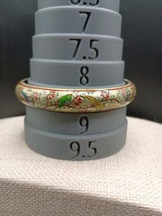 Vintage Kashmiri Bangle Bracelet Set 3 Hand Painted Wood Pulp Bird Floral 8.5″