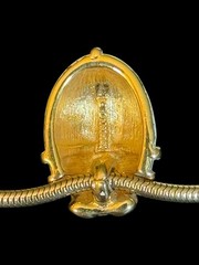 Vintage MONET White Enamel SCARAB Snake Chain SIGNED Gold Tone Necklace 14.5”