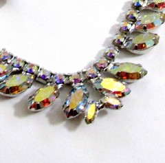 VTG EXQUISITE B DAVID AB RHINESTONE NECKLACE CLIP EARRINGS Prong Set 60s EXC