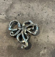VINTAGE Lot of 2 Silver Tone Rhinestone Bow Shaped Brooch Pin