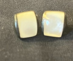 Vintage earrings rectangular white mother of pearl inlay 925 Silver