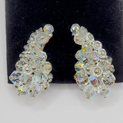Cluster Climber AB Crystal Sparkly Elegance Silver Tone Vintage Clip on Earrings