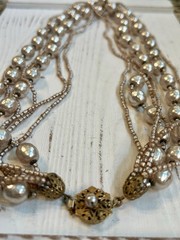 Vintage MIRIAM HASKELL Faux Baroque +Seed Pearl Multi Strand Necklace Signed WOW