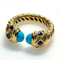 v836 David Yurman Renaissance Color 18K YG twisted cable Ring Gemstones Size 7