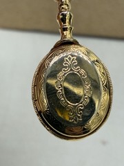 1928 Jewelry Co Signed Victorian Revival Filigree Locket Pendant Necklace 26”