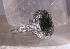 9.38ct Green Amethyst Praisiolite Cocktail Ring 14k White Gold with Diamonds