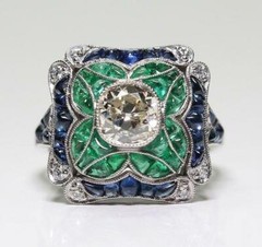 Art Deco 5.55 Ct White Round Cut Sapphire Emerald CZ Flower Wedding Ring In SS