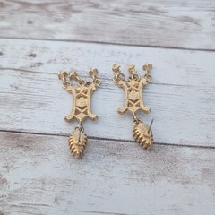 Vintage Earrings for Pierced Ears Ornate Gold Tone & Clear Gem Statement Dangle