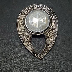 Dark silver tone rhinestone teardrop shaped brooch