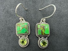 4.98g Vintage Sterling Silver 925 Green Inlay Drop Dangle Earrings Retro M