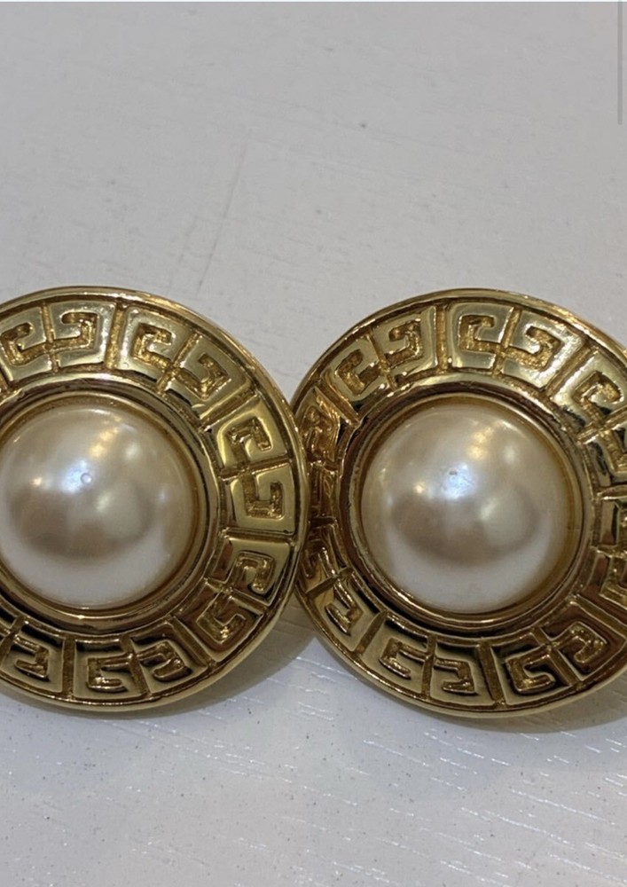 Vintage Givenchy Faux Pearl Clip-On Earrings | Gold Tone | 80s 90s Designer