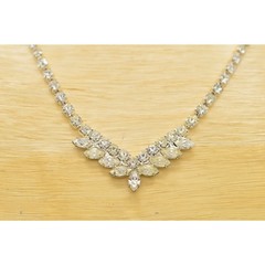 Vintage 19″ Crystal Collar Necklace Silver Rhinestone Marquise Prong NOS 80s 9A