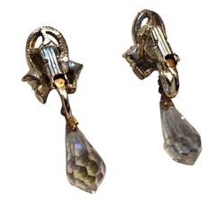 Clip On Earrings Rhinestone Teardrop Dangle Vintage MCM