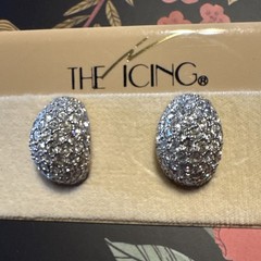The Icing Rhinestone PAVE SILVER OVAL DOME Pierced EARRINGS New