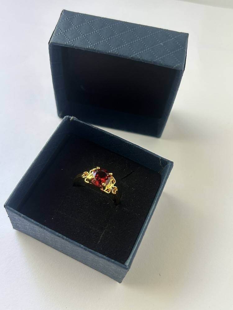 Vintage Red Cubic Zirconia Ring Gold Plated Womens Size 9