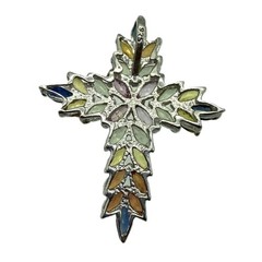 Sapphire Cross Pendant Prong Set Sterling Silver Multi Color pear cut 2.28g