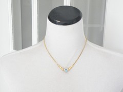 14K Gold on Sterling Silver 925 Natural Heated Blue Topaz Diamond Necklace 18″
