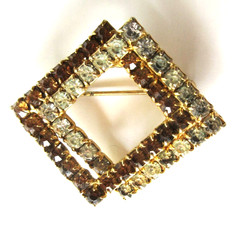 Vintage Amber & Clear Rhinestone Pin And Amber Bracelet