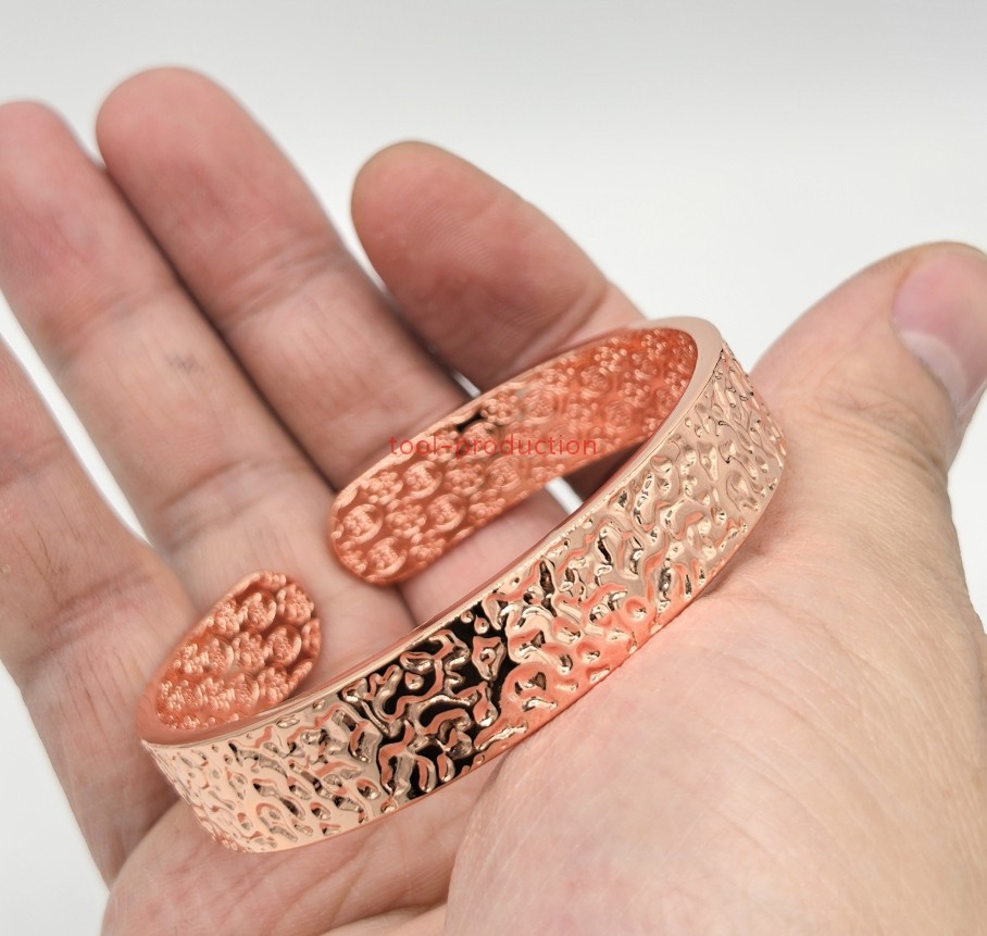Pure red copper open bracelet, hammered red copper original color bracelet