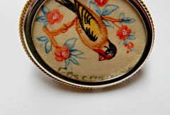 VTG Vatican Hand Painted Bird Sterling Silver 800 Pin/Pendant Signed 1″ 90’s