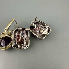 Vintage Rhinestone Earrings Lot Leverback Wingback Purple Red Silver Gold Tone