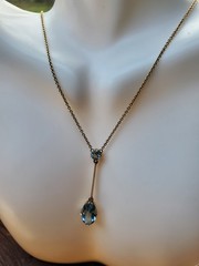 Antique Lavalier With Natural Aquamarine Gemstone 15k Yellow Gold