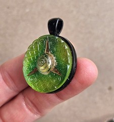 EvezBeadz Unique 1900 Antique Spiral Green Czech Pressed Glass Button Pendant