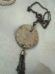 Vintage 30” Silver Tone Necklace – Lapis Lazuli Amulet Pendant with Tassel