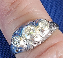 Original EARTH MINED Diamond ART Deco Engagement RING Vintage PLATINUM Trilogy