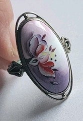 Vintage Russian Enamel Folk Art Rostov Finift Ring Size 7