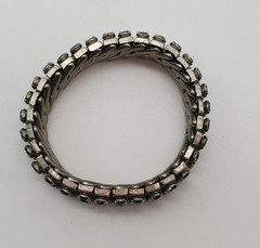Vintage Light Blue Rhinestone Expandable Silver Tone Metal Bracelet, c. 1950’s