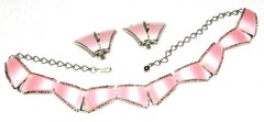 1950s Vintage SET Pink THERMOSET MOONGLOW and Silver NECKLACE and EARRINGS Retro