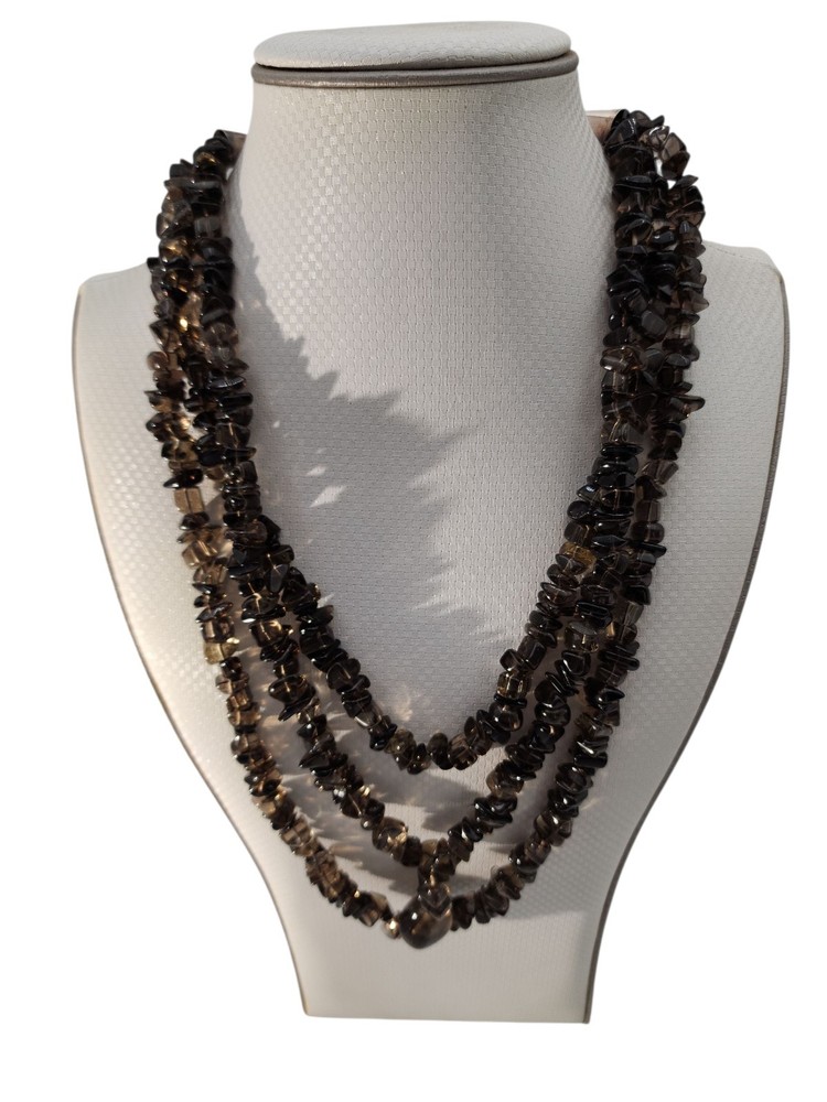 Vintage 925 southwest style 3 strand smoky quartz polished chip necklace