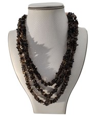 Vintage 925 southwest style 3 strand smoky quartz polished chip necklace