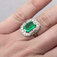 3.00Ct Art Deco Style Lab-Created Emerald Halo Gift Ring 925 Silver Engagement