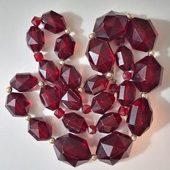 Vintage Ruby Red Plastic Faceted Graduated Bead Necklace 24 inch