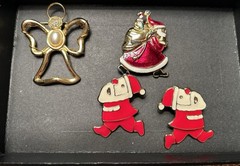 Kenneth Cole Angel Pin and no brand earrings and Santa pin