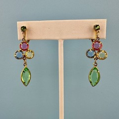 Vintage Butterfly Brooch Earrings Set Open Back Crystal Pastel Pink Green Blue