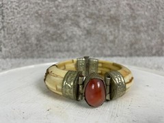 Bangle Bracelet Womens 3″ Ornate Brass Clamper Horn Bone Stone Gem