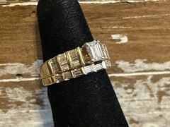 Vintage 1 Piece 14k Gold Diamond Wedding Band/Engagement Ring Sz 6 Custom Design