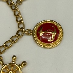 Vintage Nautical Charm Bracelet Gold Tone Chain 8 Charms Enamel Boat Anchor 6.75