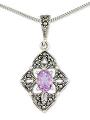 Amethyst 0.5ct & Marcasite Flower 18″ Pendant Necklace in Sterling Silver