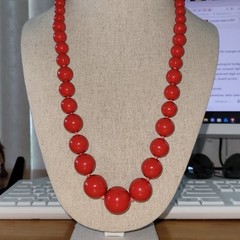 Vintage Coral Red Graduated Glass Bead Necklace Knotted 23in 75g