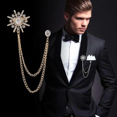 Rhinestone Star Brooch Crystal Tassel Chain Corsage Suit Coat Badge Lapel Pins