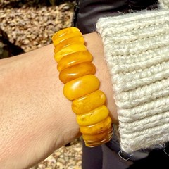 Vintage Natural Baltic Amber Stretch Bracelet Butterscotch Egg Yolk Panels 7,5”
